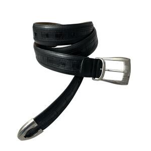 Mezlan Crocodile Leather Belt Mens Size 38 Black Dress Silver Buckle Spain 1.25